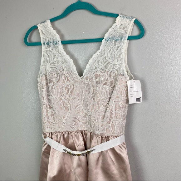 NWT After Six | Cameo Blush Ivory Cocktail Length Classic Lace Dress 4 - Picture 3 of 13
